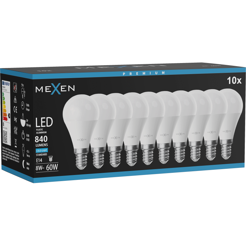 Mexen Nova 10x LED Bulb E14, G45, 8W, Cold - 6500K, 840 lm - L101-E14-0865-01x10