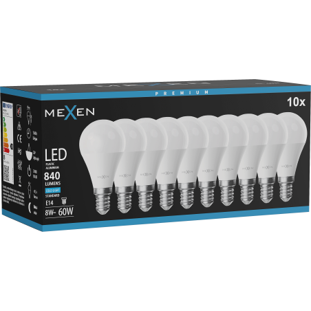 Mexen Nova 10x LED Bulb E14, G45, 8W, Cold - 6500K, 840 lm - L101-E14-0865-01x10