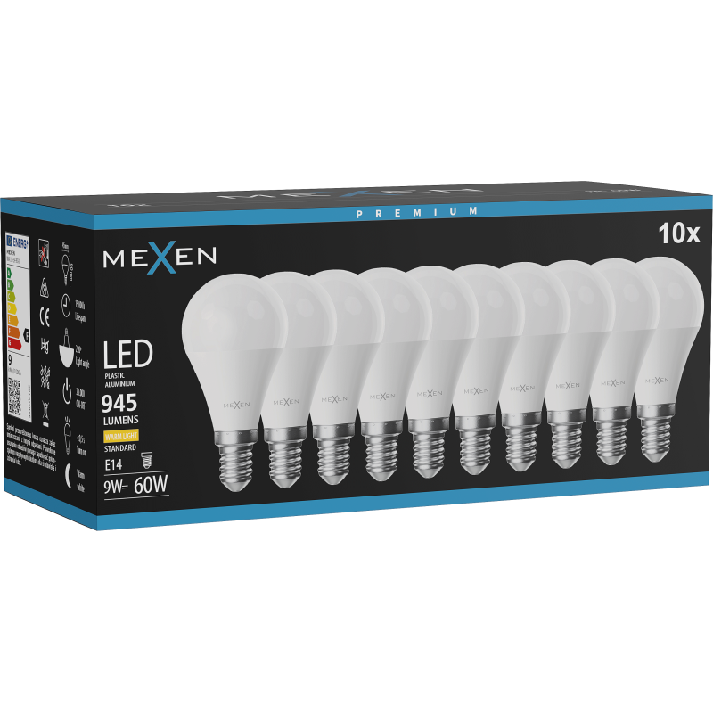 Mexen Nova 10x LED Bulb E14, G45, 9W, Warm - 3000K, 945 lm - L101-E14-0930-01x10