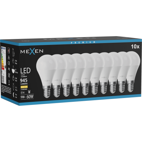 Mexen Nova 10x LED Bulb E14, G45, 9W, Warm - 3000K, 945 lm - L101-E14-0930-01x10