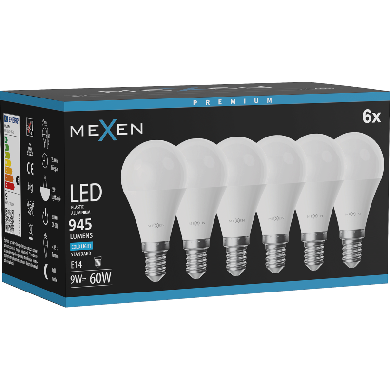 Mexen Nova 6x LED Bulb E14, G45, 9W, Cool - 6500K, 945 lm - L101-E14-0965-01x06