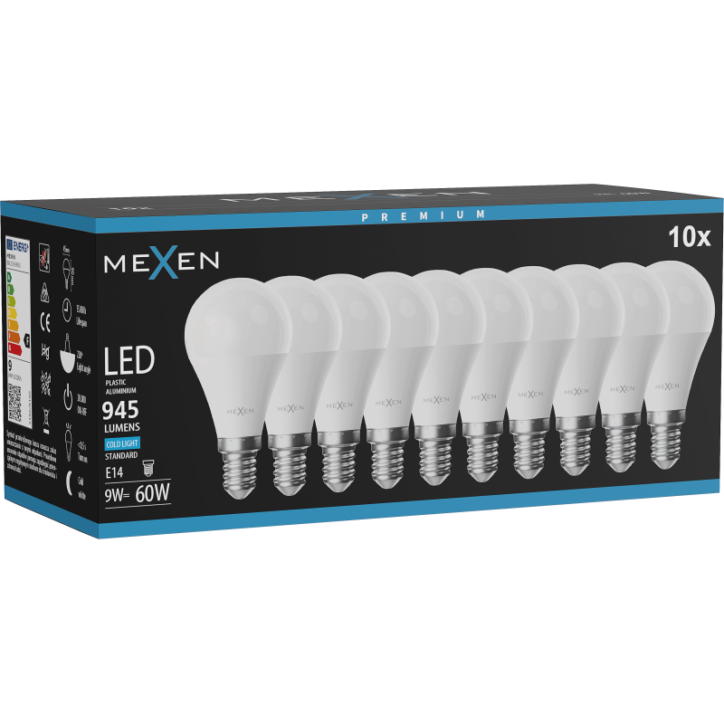 Mexen Nova 10x LED Bulb E14, G45, 9W, Cold - 6500K, 945 lm - L101-E14-0965-01x10