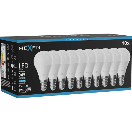 Mexen Nova 10x LED Bulb E14, G45, 9W, Cold - 6500K, 945 lm - L101-E14-0965-01x10