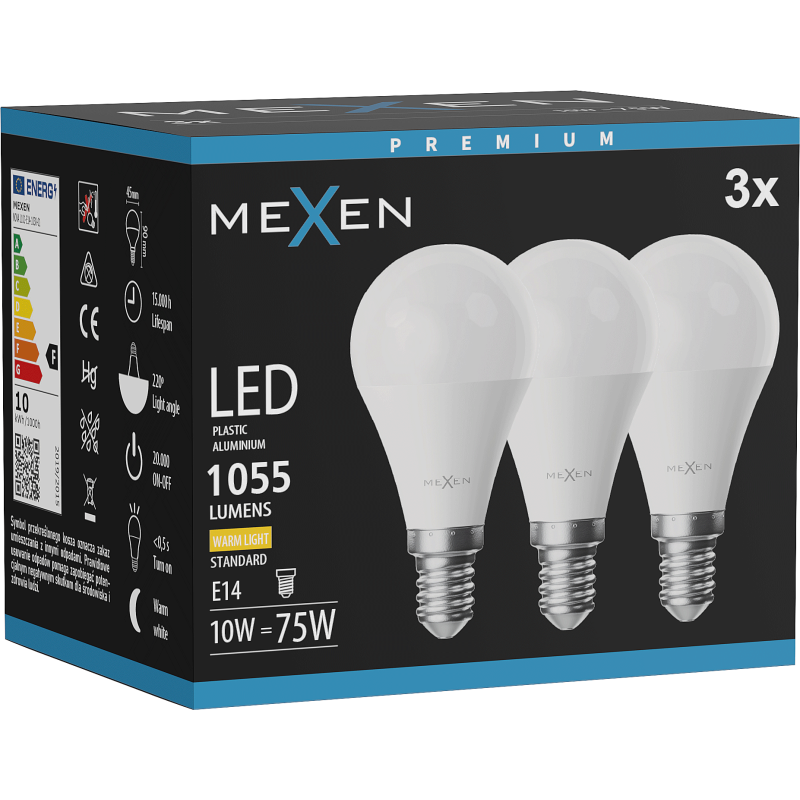 Mexen Nova 3x LED Bulb E14, G45, 10W, Warm - 3000K, 1055 lm - L101-E14-1030-01x03