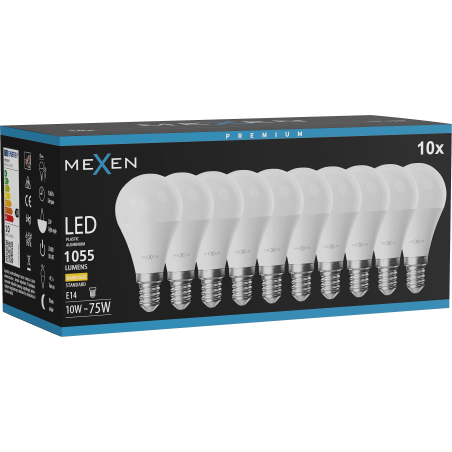 Mexen Nova 10x LED Bulb E14, G45, 10W, Warm - 3000K, 1055 lm - L101-E14-1030-01x10