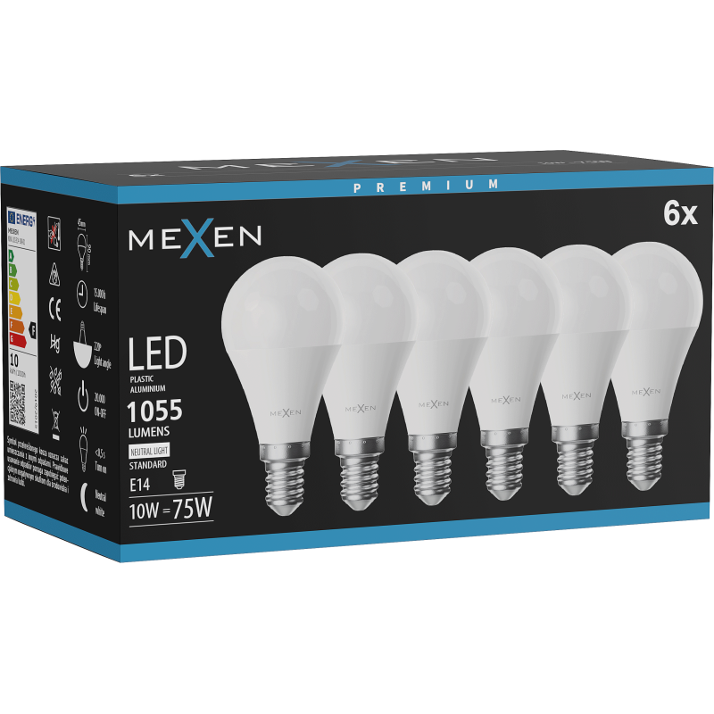 Mexen Nova 6x LED Bulb E14, G45, 10W, Neutral - 4000K, 1055 lm - L101-E14-1040-01x06