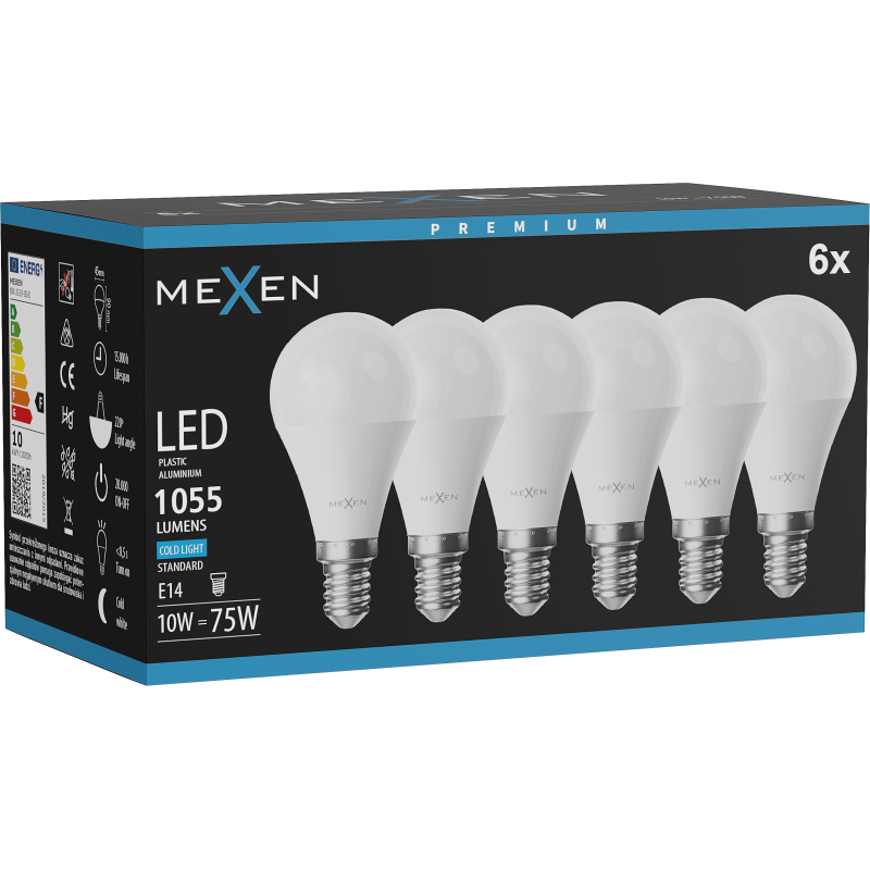 Mexen Nova 6x LED Bulb E14, G45, 10W, Cool - 6500K, 1055 lm - L101-E14-1065-01x06