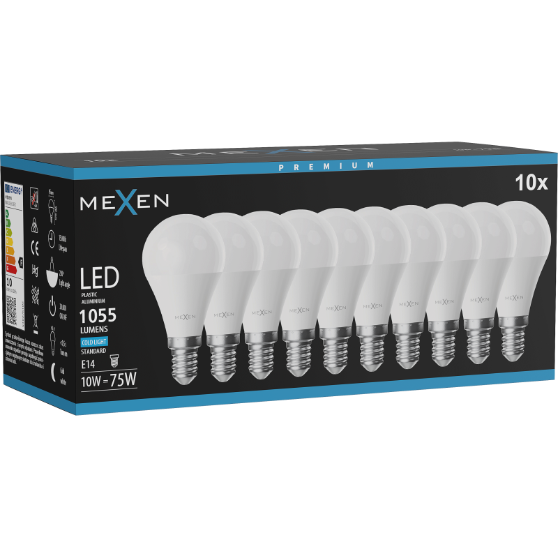 Mexen Nova 10x LED Bulb E14, G45, 10W, Cold - 6500K, 1055 lm - L101-E14-1065-01x10