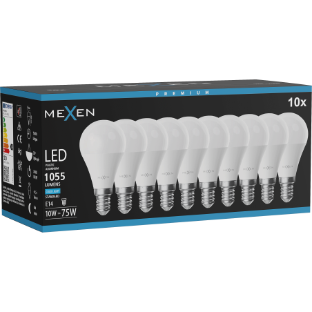 Mexen Nova 10x LED Bulb E14, G45, 10W, Cold - 6500K, 1055 lm - L101-E14-1065-01x10