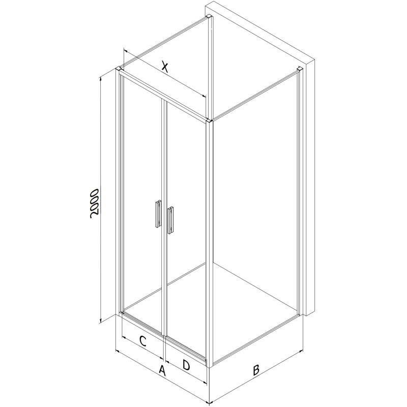 Mexen Exo-B Duo 3S 3-Sided Hinged Shower Enclosure 90 x 70 cm, Transparent, Gold - 814-090-070-50-00-3S