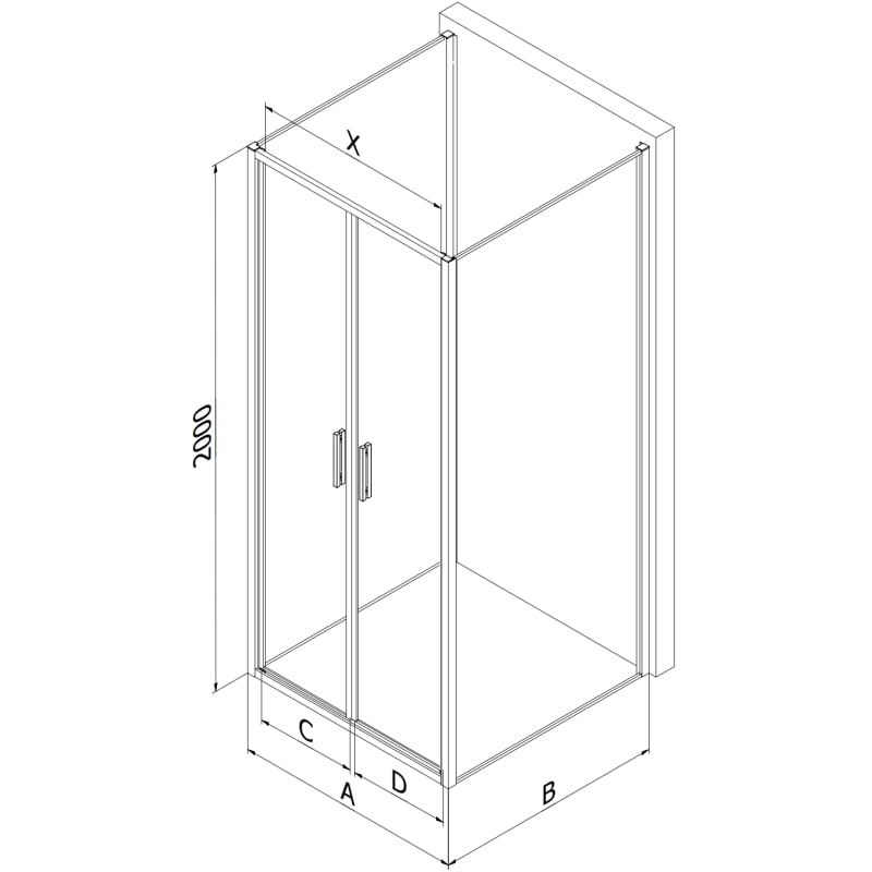 Mexen Exo-B Duo 3S 3-sided hinged shower cabin 70 x 90 cm, transparent, black - 814-070-090-70-00-3S