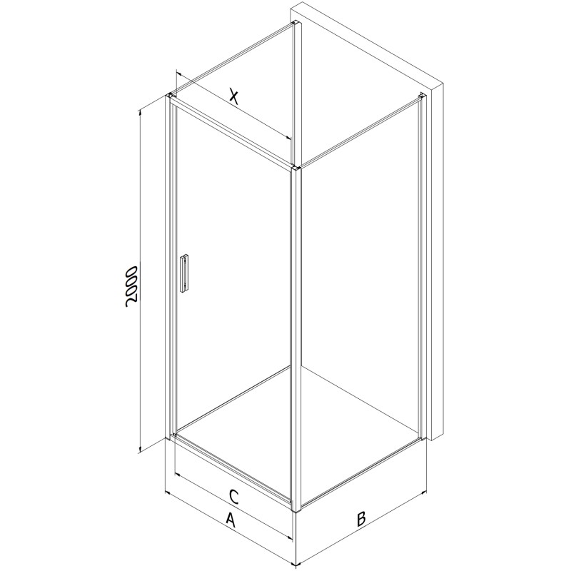 Mexen Exo-B 3S 3-Wall Shower Enclosure Hinged 80 x 75 cm, Transparent, Chrome - 817-080-075-01-00-3S