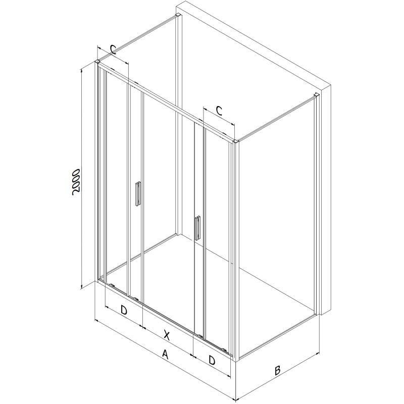 Mexen Exo-S Duo 3S 3-sided sliding shower cabin 190 x 75 cm, transparent, chrome - 8152-190-075-01-00-3S