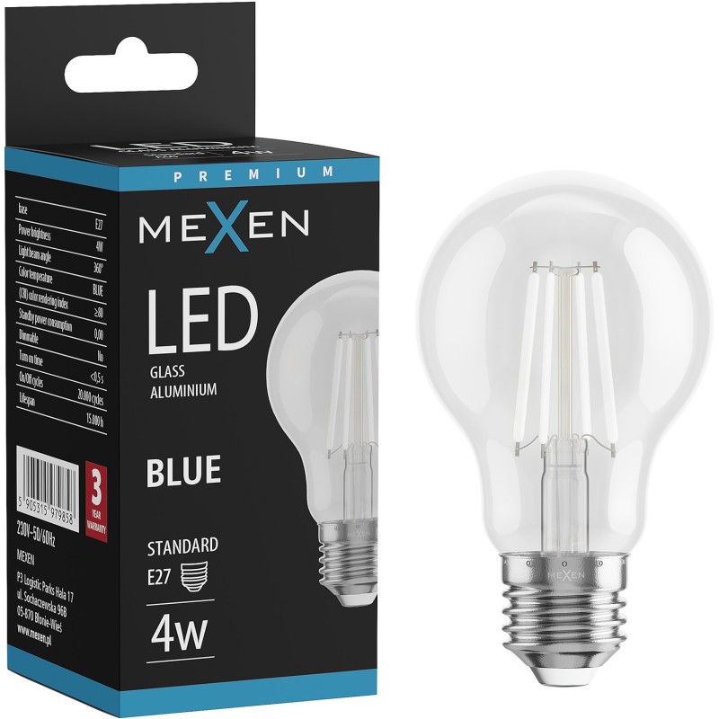 Mexen Vintis LED filament bulb E27, A60, 4W, 55 lm, blue - L150-E27-04XX-47