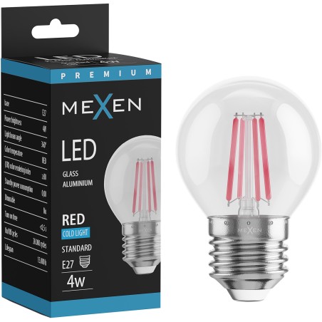 Mexen Vintis LED Filament Bulb E27, G45, 4W, 55 lm, red - L156-E27-04XX-45