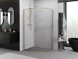 Mexen Exo-S asymmetrical semi-circular sliding shower cabin 120 x 80 cm, transparent, gold - 8131-120-080-50-00