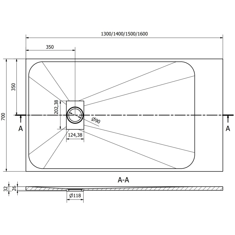 Mexen Hugo rectangular shower tray SMC 140 x 70 cm, black stone - 42757014