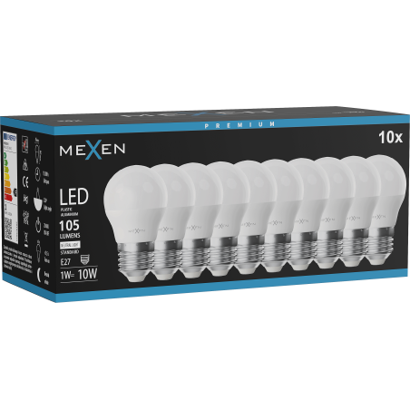 Mexen Nova 10x LED Bulb E27, G45, 1W, Neutral - 4000K, 105 lm - L101-E27-0140-01x10