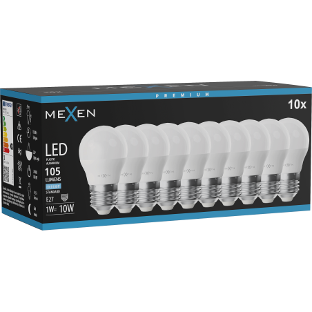 Mexen Nova 10x LED Bulb E27, G45, 1W, Cold - 6500K, 105 lm - L101-E27-0165-01x10