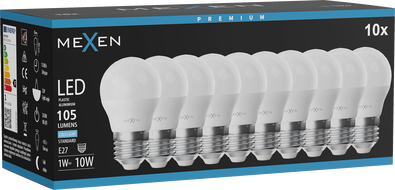 Mexen Nova 10x LED Bulb E27, G45, 1W, Cold - 6500K, 105 lm - L101-E27-0165-01x10