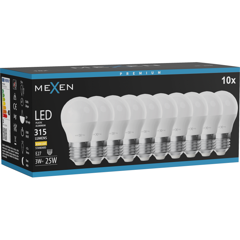 Mexen Nova 10x LED Bulb E27, G45, 3W, Warm - 3000K, 315 lm - L101-E27-0330-01x10