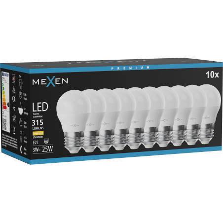 Mexen Nova 10x LED Bulb E27, G45, 3W, Warm - 3000K, 315 lm - L101-E27-0330-01x10