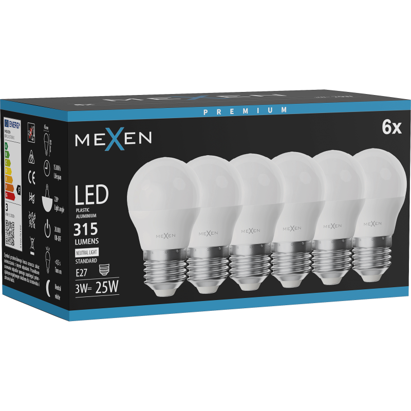 Mexen Nova 6x LED Bulb E27, G45, 3W, Neutral - 4000K, 315 lm - L101-E27-0340-01x06