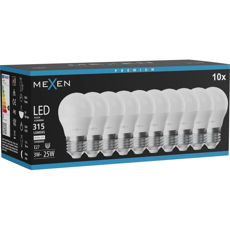 Mexen Nova 10x LED Bulb E27, G45, 3W, Neutral - 4000K, 315 lm - L101-E27-0340-01x10