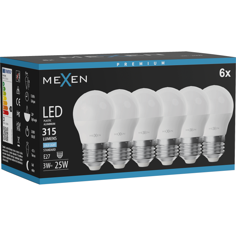 Mexen Nova 6x LED Bulb E27, G45, 3W, Cool - 6500K, 315 lm - L101-E27-0365-01x06