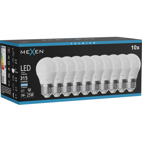 Mexen Nova 10x LED Bulb E27, G45, 3W, Cool - 6500K, 315 lm - L101-E27-0365-01x10