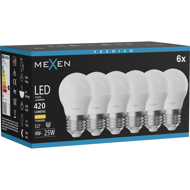 Mexen Nova 6x LED Bulb E27, G45, 4W, Warm - 3000K, 420 lm - L101-E27-0430-01x06