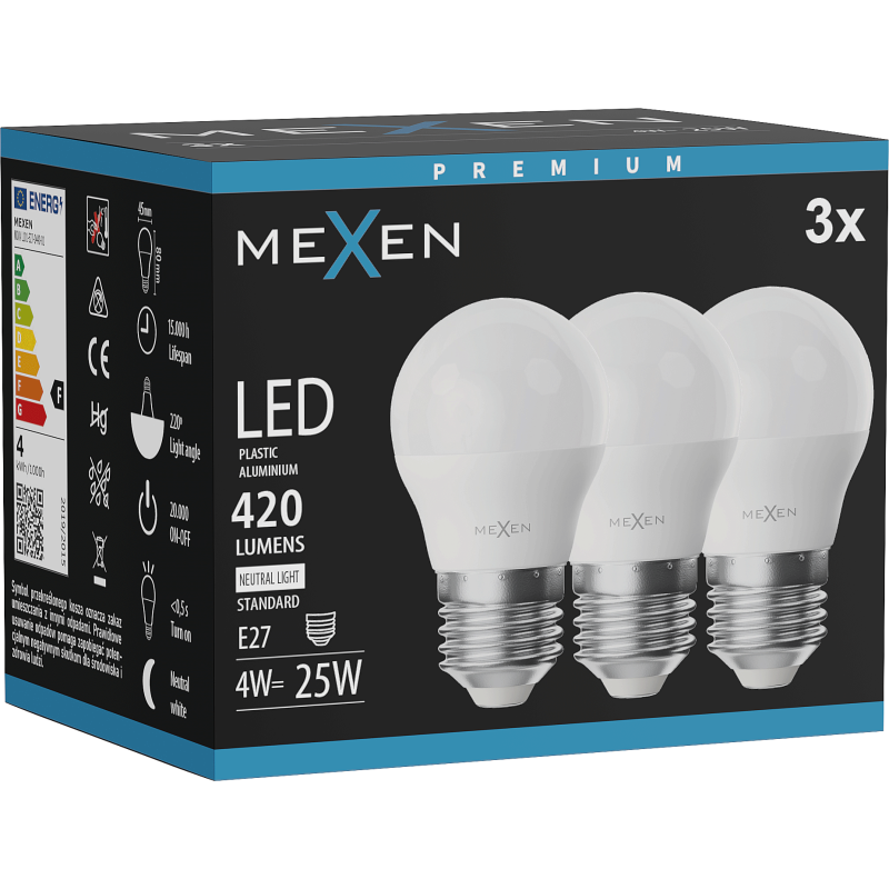 Mexen Nova 3x LED Bulb E27, G45, 4W, Neutral - 4000K, 420 lm - L101-E27-0440-01x03