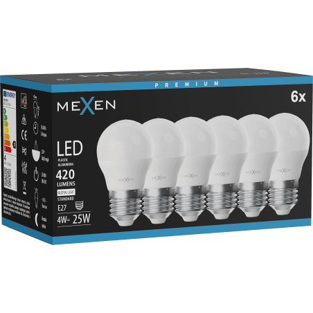 Mexen Nova 6x LED Bulb E27, G45, 4W, Neutral - 4000K, 420 lm - L101-E27-0440-01x06