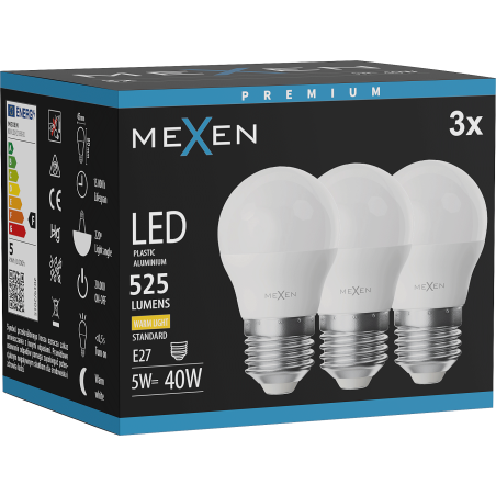 Mexen Nova 3x LED Bulb E27, G45, 5W, Warm - 3000K, 525 lm - L101-E27-0530-01x03