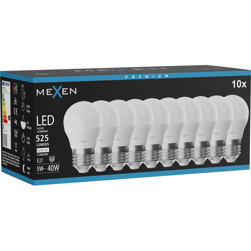 Mexen Nova 10x LED Bulb E27, G45, 5W, Neutral - 4000K, 525 lm - L101-E27-0540-01x10