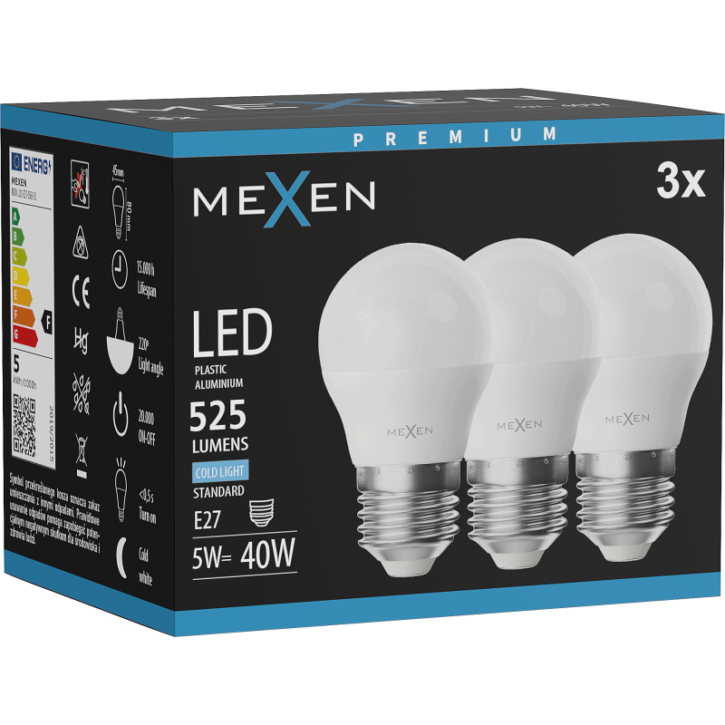 Mexen Nova 3x LED Bulb E27, G45, 5W, Cold - 6500K, 525 lm - L101-E27-0565-01x03