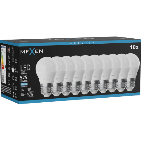 Mexen Nova 10x LED Bulb E27, G45, 5W, Cool - 6500K, 525 lm - L101-E27-0565-01x10