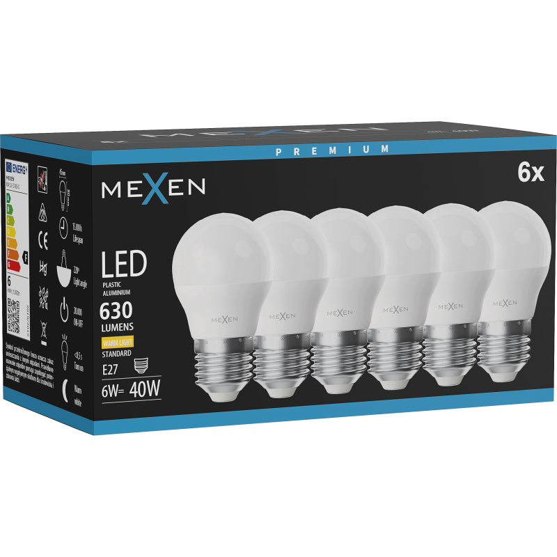Mexen Nova 6x LED Bulb E27, G45, 6W, Warm - 3000K, 630 lm - L101-E27-0630-01x06
