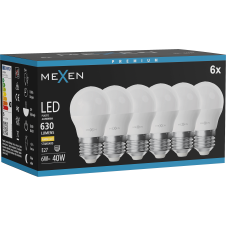 Mexen Nova 6x LED Bulb E27, G45, 6W, Warm - 3000K, 630 lm - L101-E27-0630-01x06