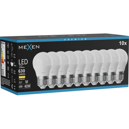 Mexen Nova 10x LED Bulb E27, G45, 6W, Warm - 3000K, 630 lm - L101-E27-0630-01x10