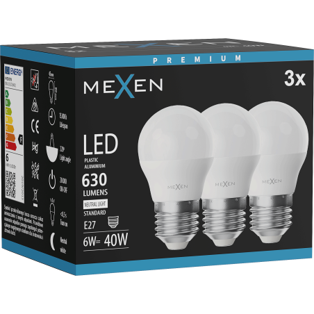 Mexen Nova 3x LED Bulb E27, G45, 6W, Neutral - 4000K, 630 lm - L101-E27-0640-01x03
