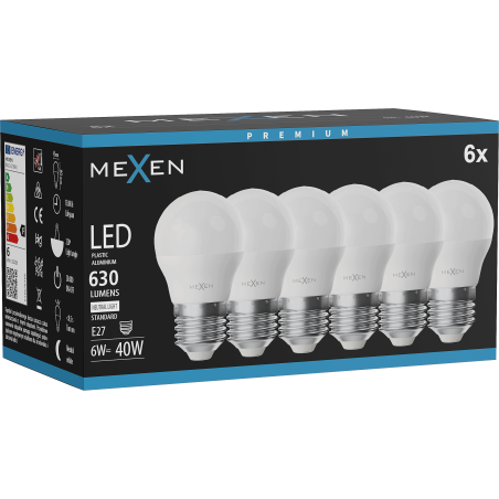 Mexen Nova 6x LED Bulb E27, G45, 6W, Neutral - 4000K, 630 lm - L101-E27-0640-01x06