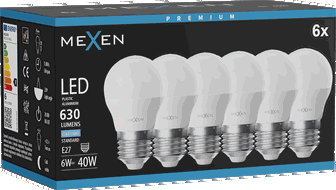 Mexen Nova 6x LED Bulb E27, G45, 6W, Cool - 6500K, 630 lm - L101-E27-0665-01x06
