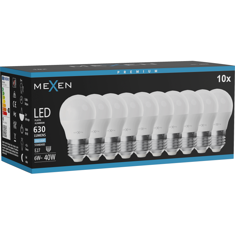 Mexen Nova 10x LED Bulb E27, G45, 6W, Cool White - 6500K, 630 lm - L101-E27-0665-01x10