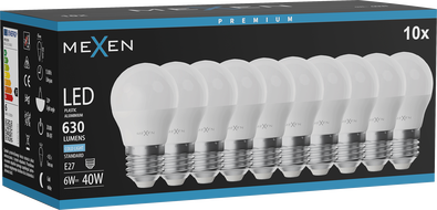 Mexen Nova 10x LED Bulb E27, G45, 6W, Cool White - 6500K, 630 lm - L101-E27-0665-01x10