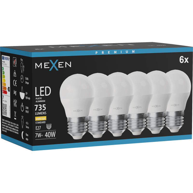 Mexen Nova 6x LED Bulb E27, G45, 7W, Warm - 3000K, 735 lm - L101-E27-0730-01x06
