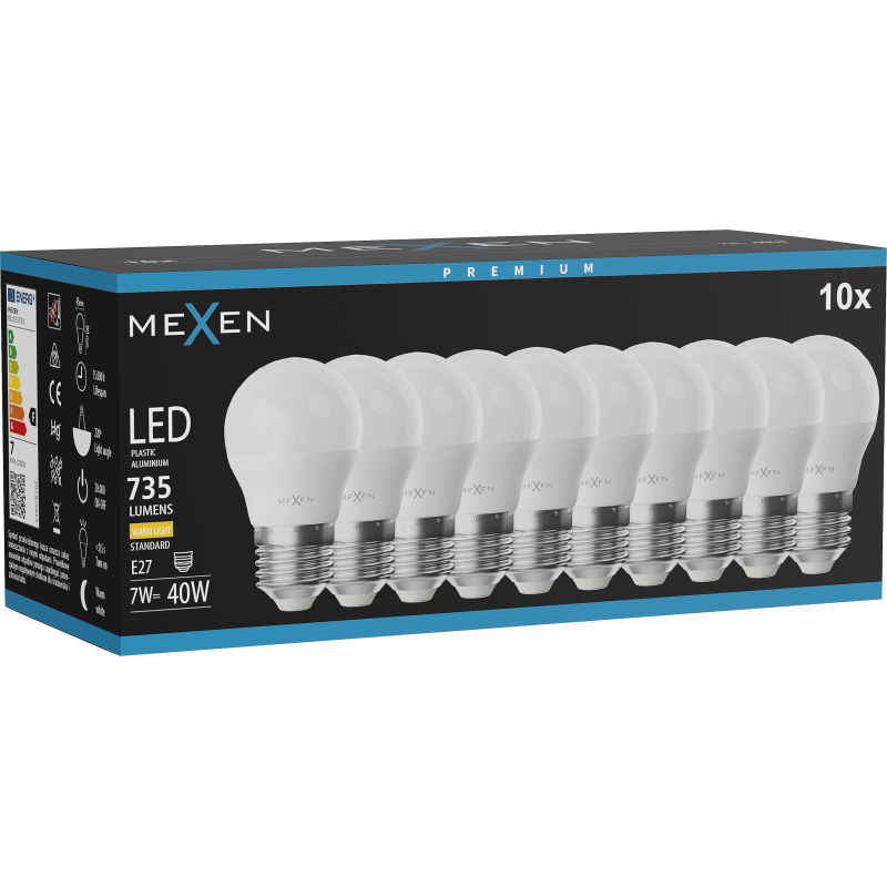 Mexen Nova 10x LED Bulb E27, G45, 7W, Warm - 3000K, 735 lm - L101-E27-0730-01x10