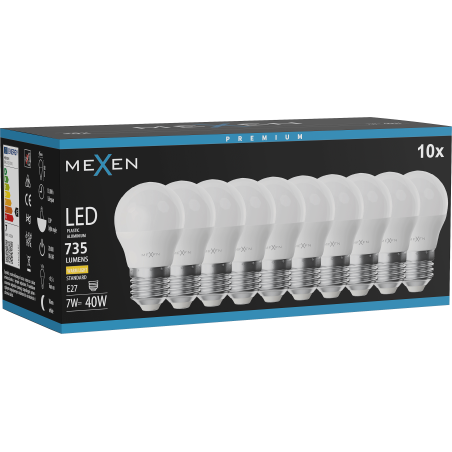 Mexen Nova 10x LED Bulb E27, G45, 7W, Warm - 3000K, 735 lm - L101-E27-0730-01x10