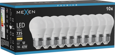 Mexen Nova 10x LED Bulb E27, G45, 7W, Warm - 3000K, 735 lm - L101-E27-0730-01x10