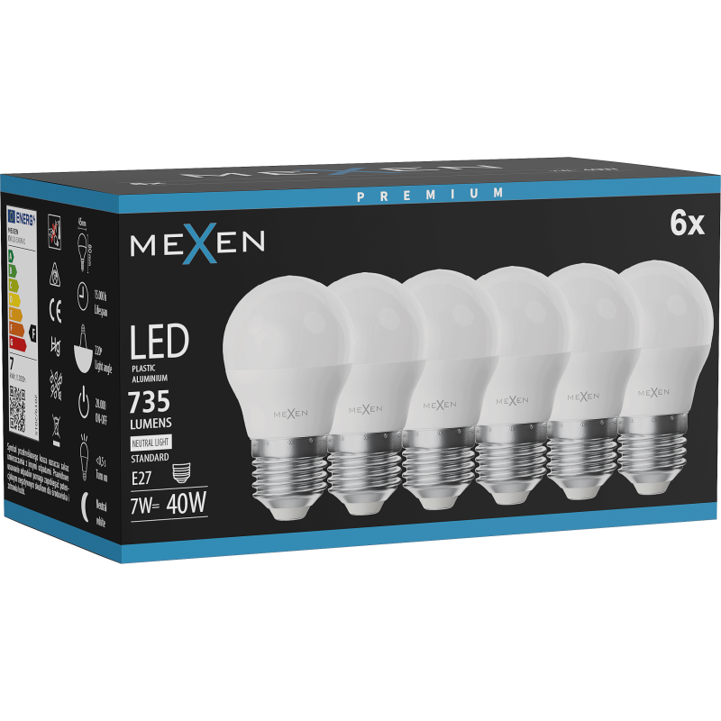 Mexen Nova 6x LED Bulb E27, G45, 7W, Neutral - 4000K, 735 lm - L101-E27-0740-01x06